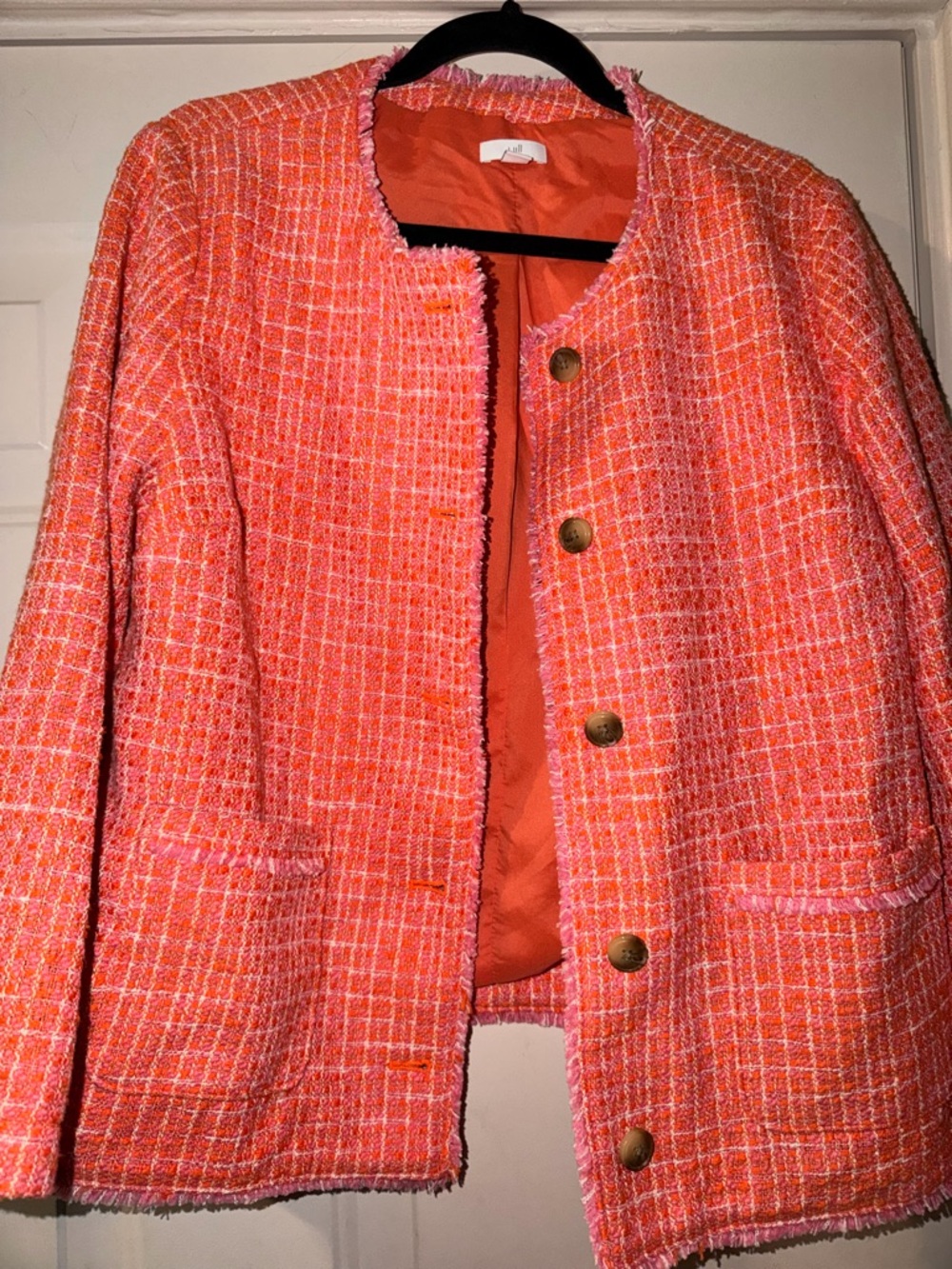 J. Jill Coral Pink Tweed Collarless Blazer